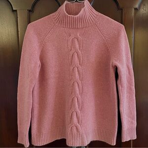 Garnet Hill Cashmere Mock Neck Sweater Cable Knit Detail Dusty Rose Women Large